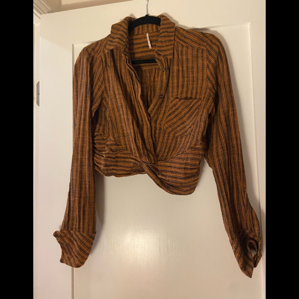 Free People Size XS Brown Long-sleeve Crop